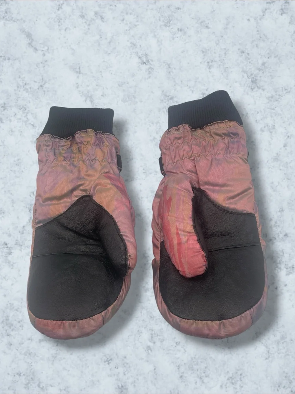 Vintage 90s Obermeyer Iridescent Liquid Satin Ski Mittens Pink Copper Medium